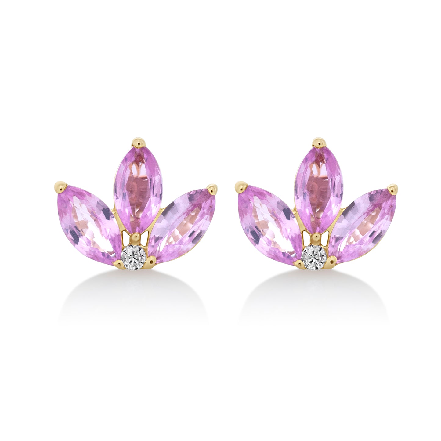 Trio Pink Sapphire Leaf Stud Earrings