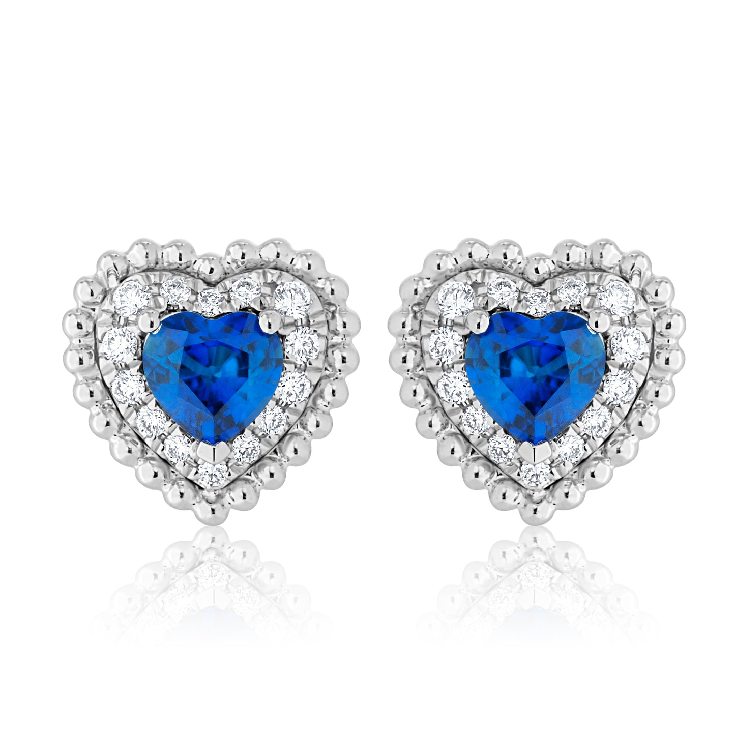 Sapphire and Diamond Heart Stud Earrings