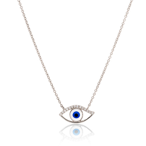 Half Diamond and Enamel Evil Eye Necklace