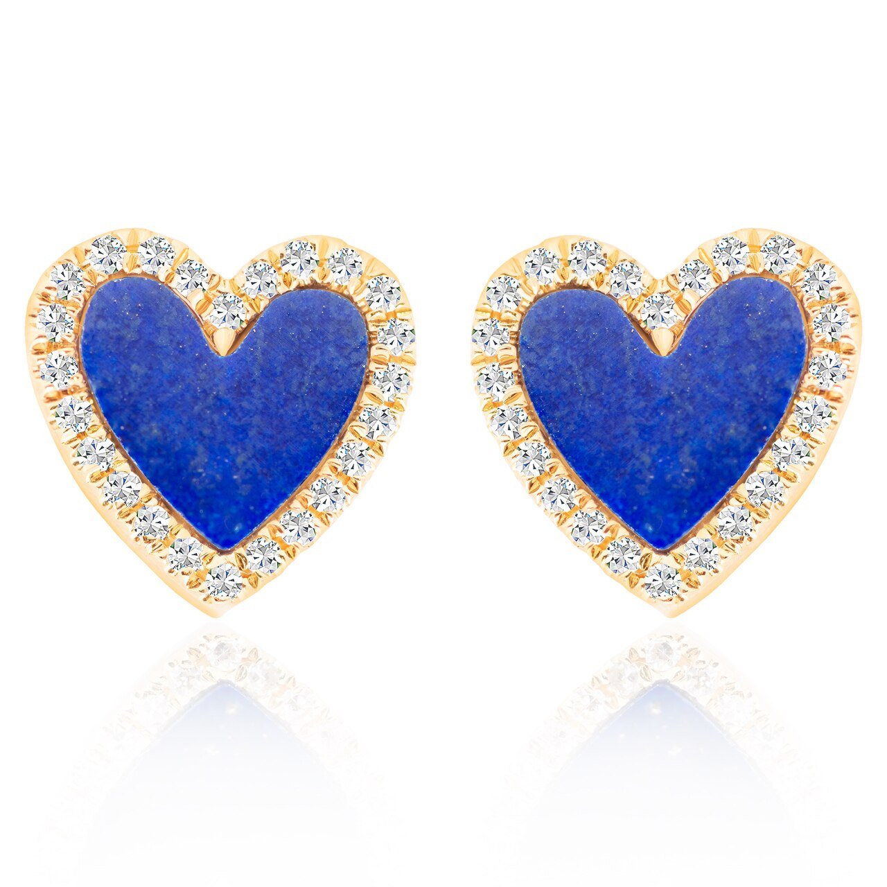 Lapis and Diamond Heart Stud Earrings