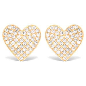 Medium Size Pave Diamond Heart Stud Earrings