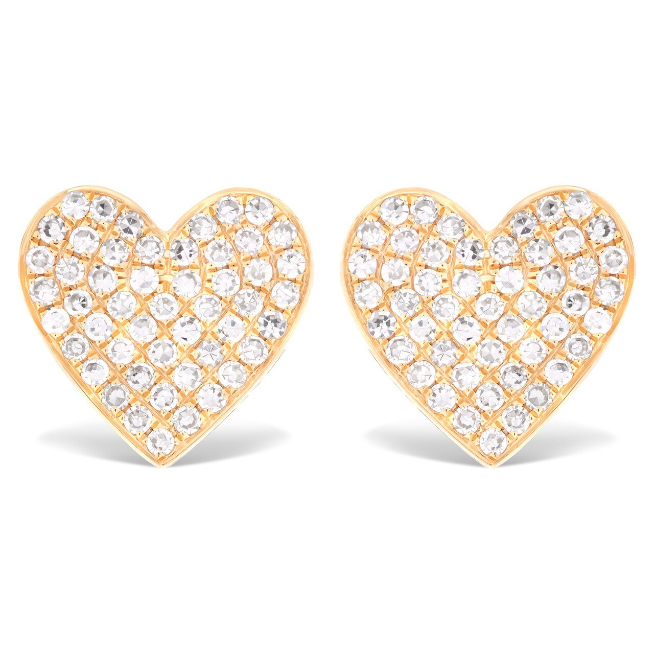 Medium Size Pave Diamond Heart Stud Earrings