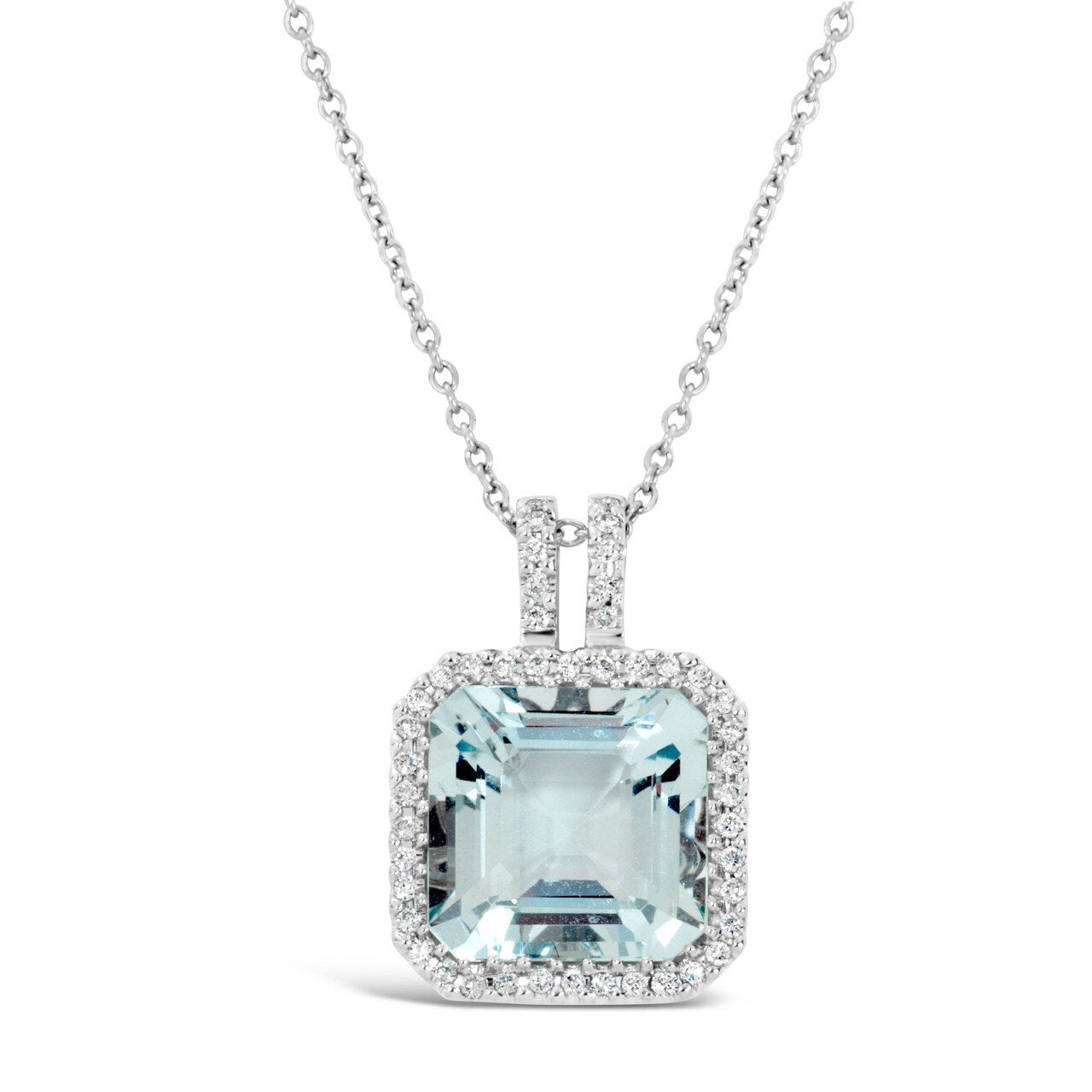 Aquamarine and Diamond Halo Pendant