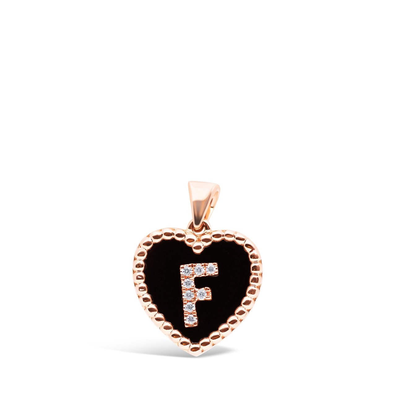 Small Onyx and Diamond Initial Heart Pendant