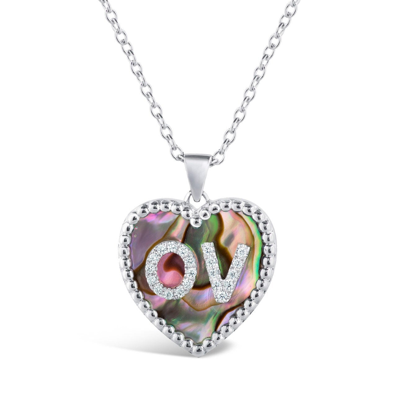 Medium Mother of Pearl Diamond Heart Double Initial Pendant