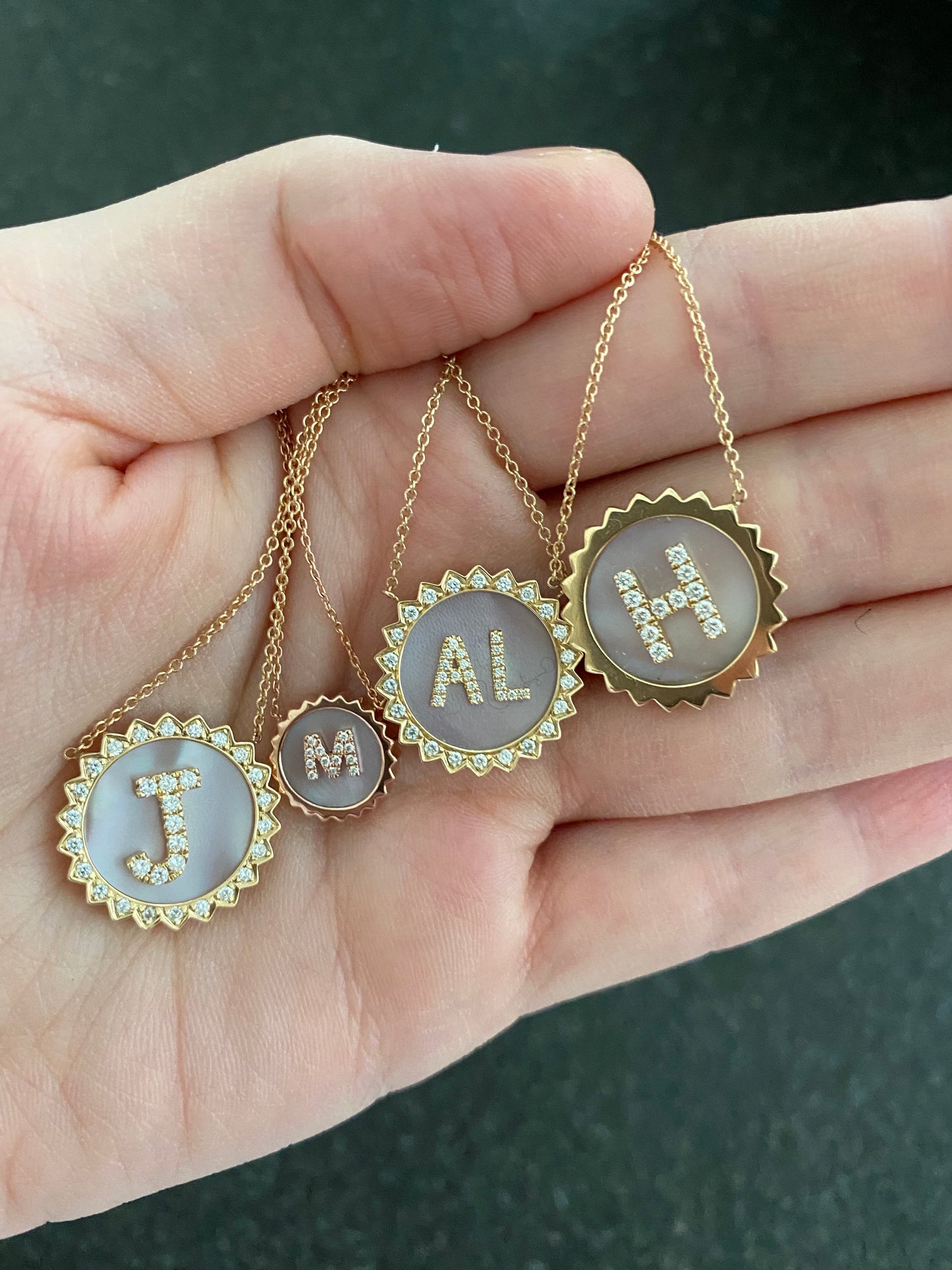 Medium Double Diamond Initial Sun Pendant - Six