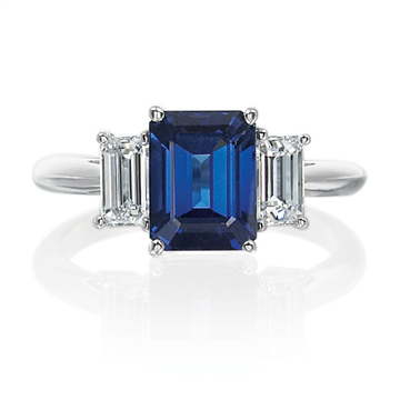 Platinum Three Stone Diamond and Sapphire Engagement Ring
