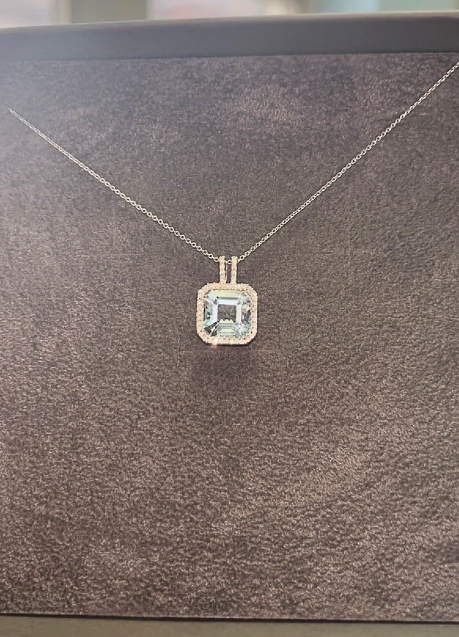 Aquamarine and Diamond Halo Pendant 5