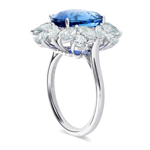 Platinum Oval Sapphire and Fancy Cut Diamond Ring