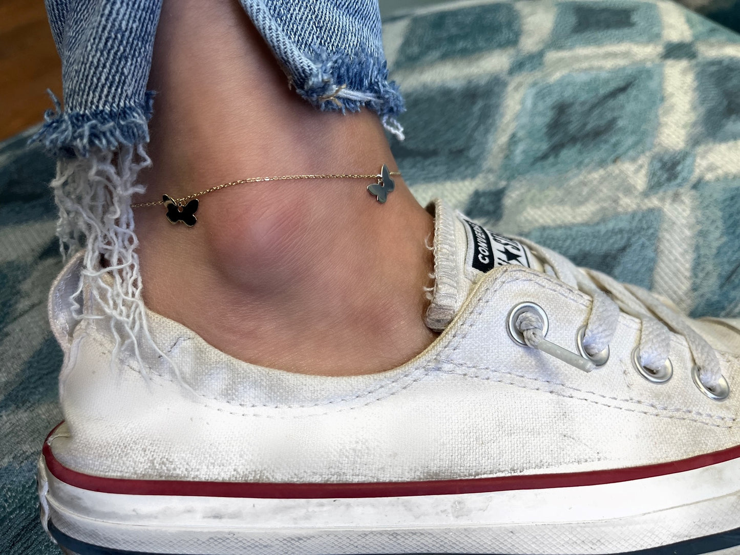 Two Tone Gold Butterfly Anklet 2