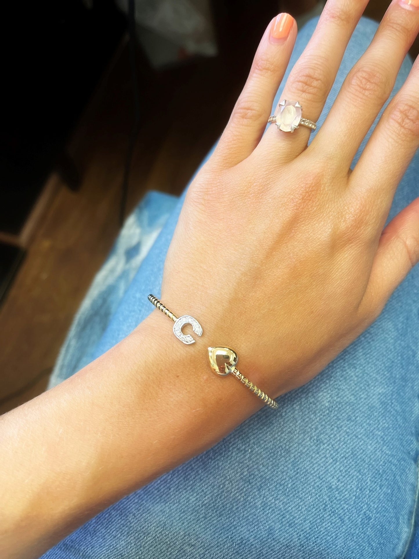 Diamond Initial and Heart Flex Bracelet