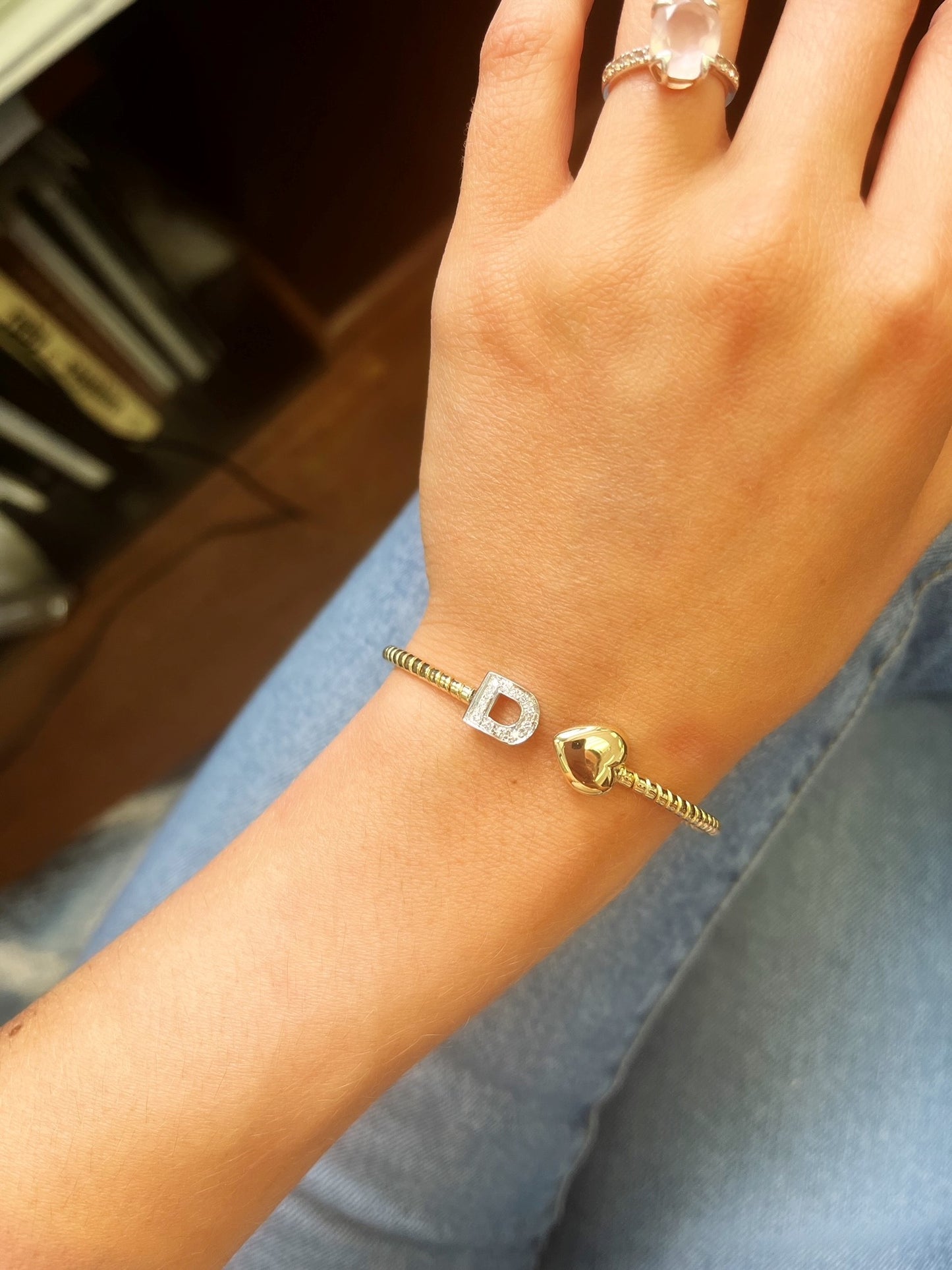 Diamond Initial and Heart Flex Bracelet 5