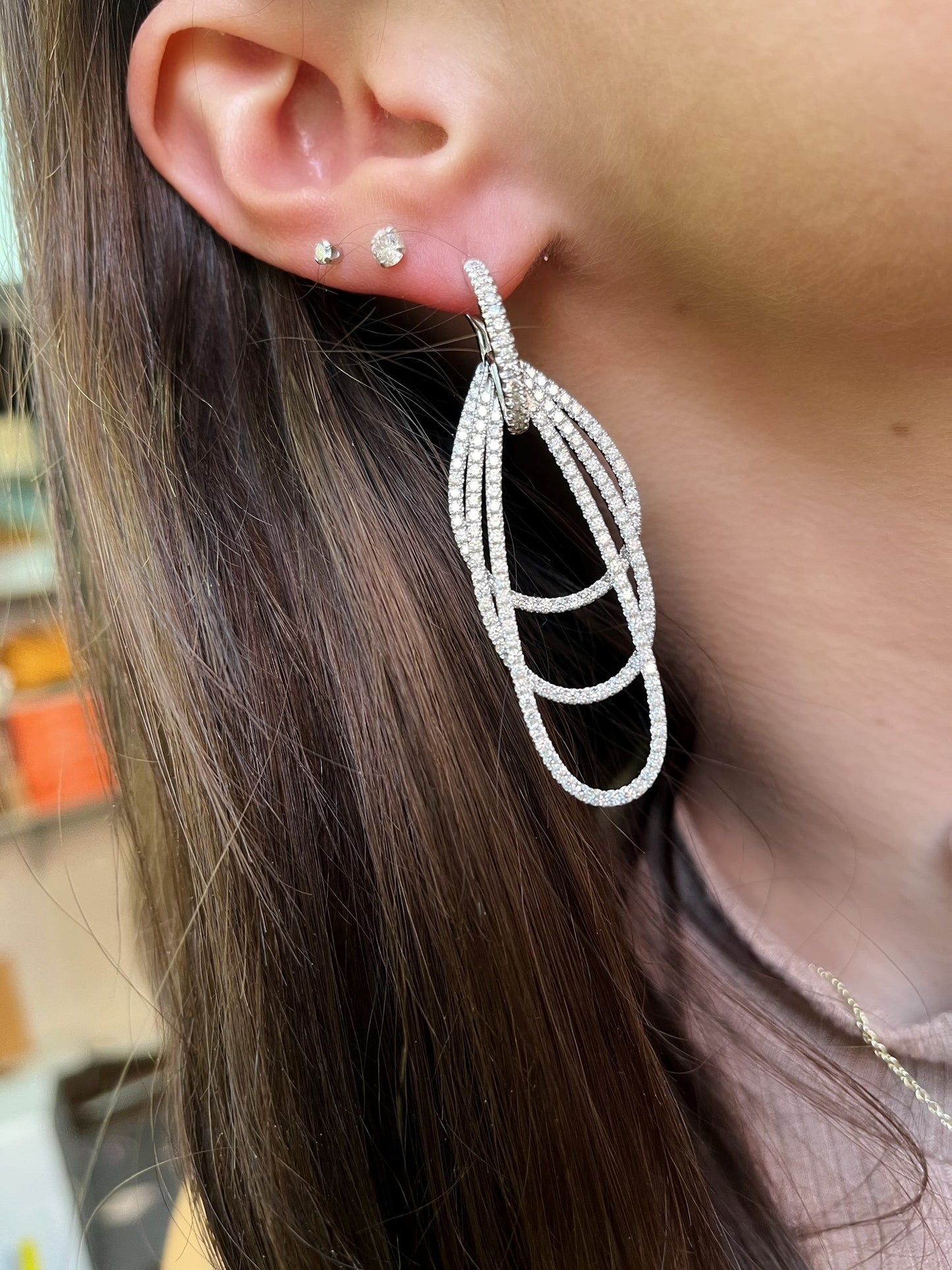 Three Tier Diamond Dangle Earrings 2