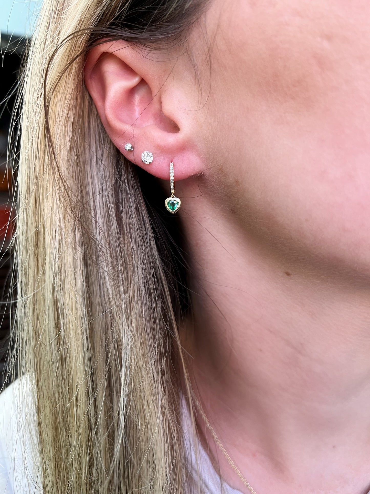 Heart Shape Green Emerald Huggie Hoops 2