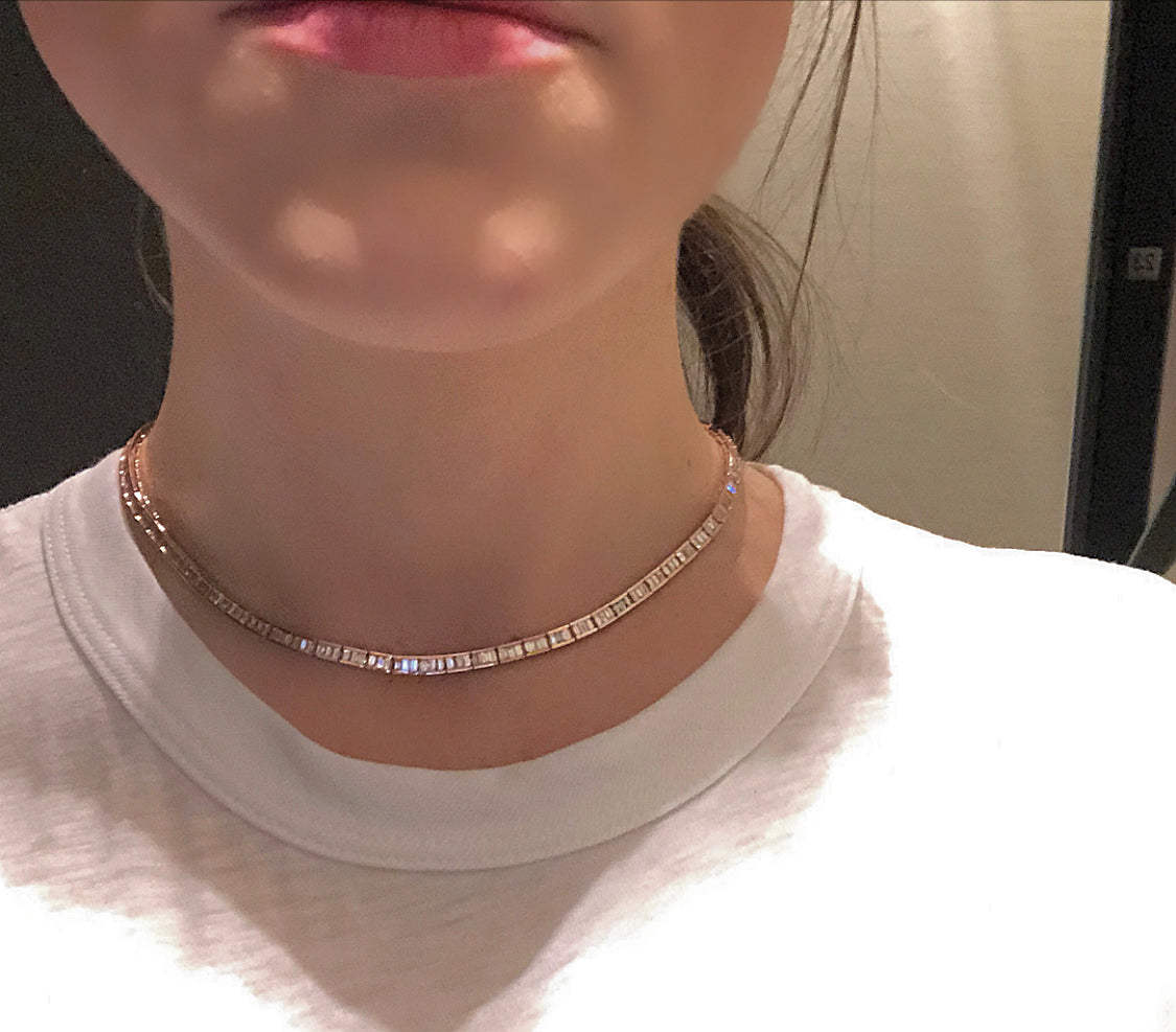Diamond Baguette Choker Necklace Nicole Rose Fine Jewelry