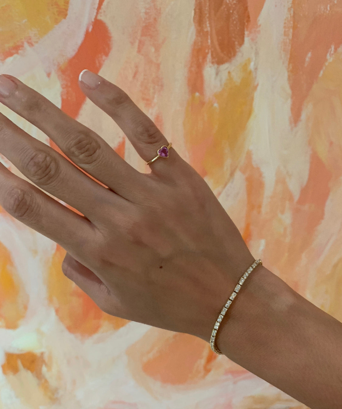 Pink Sapphire Heart Pinky Ring Three