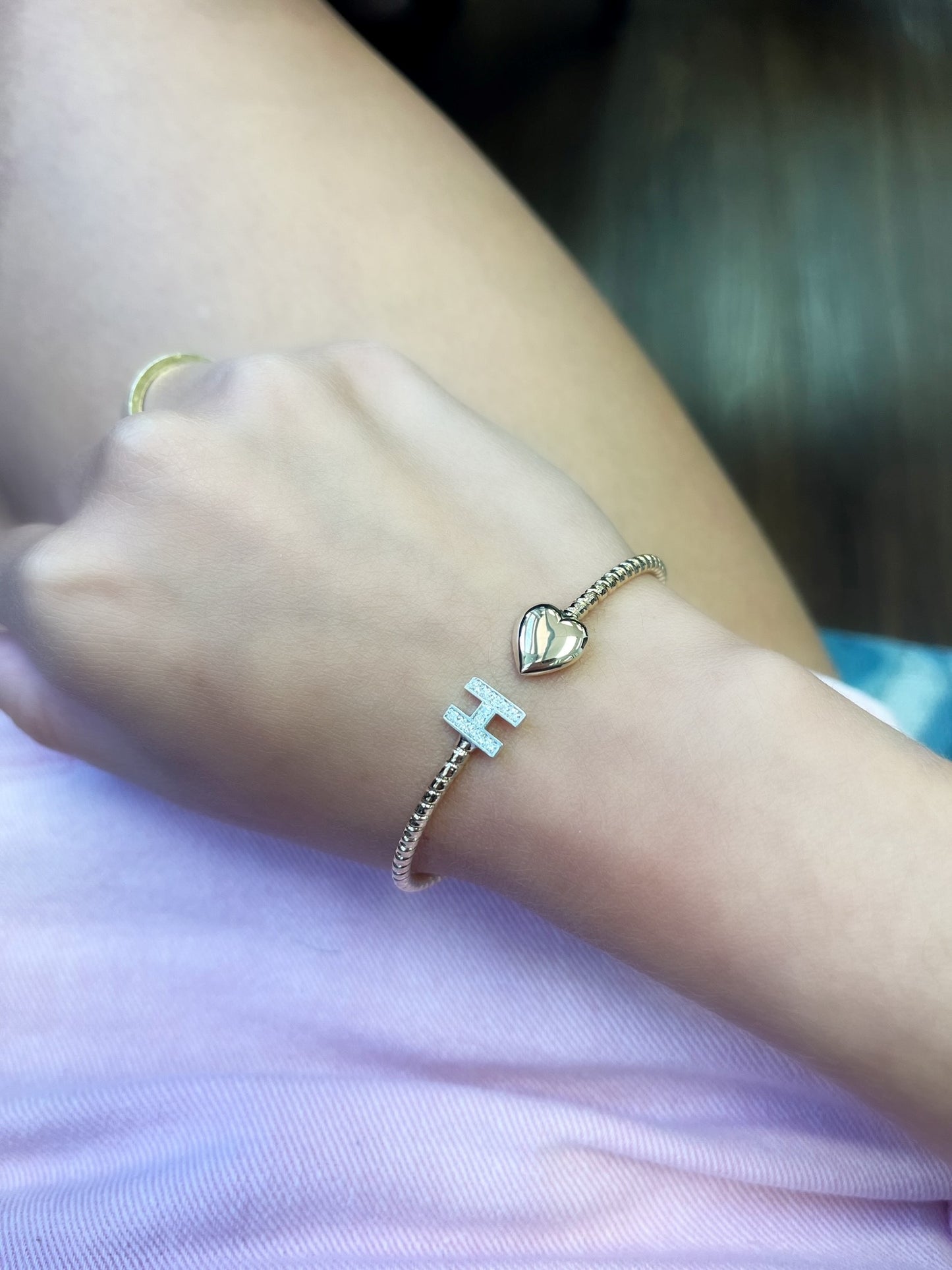 Diamond Initial and Heart Flex Bracelet