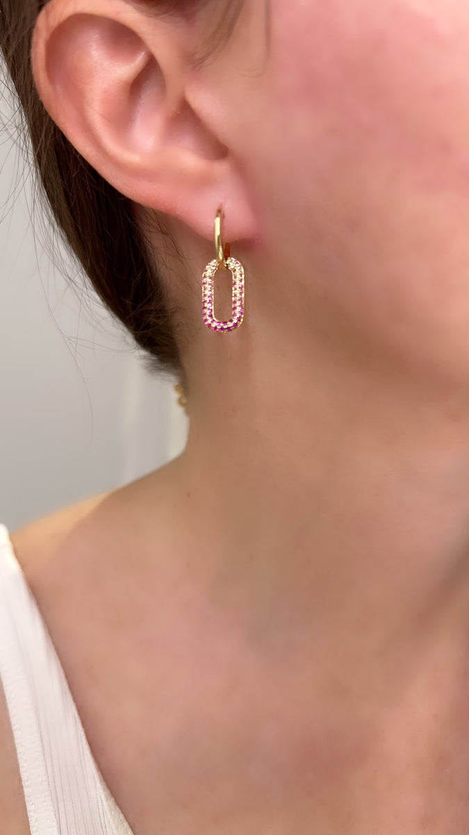 Ombré Pink Sapphire Dangle Earrings With Pink Topaz Rose 