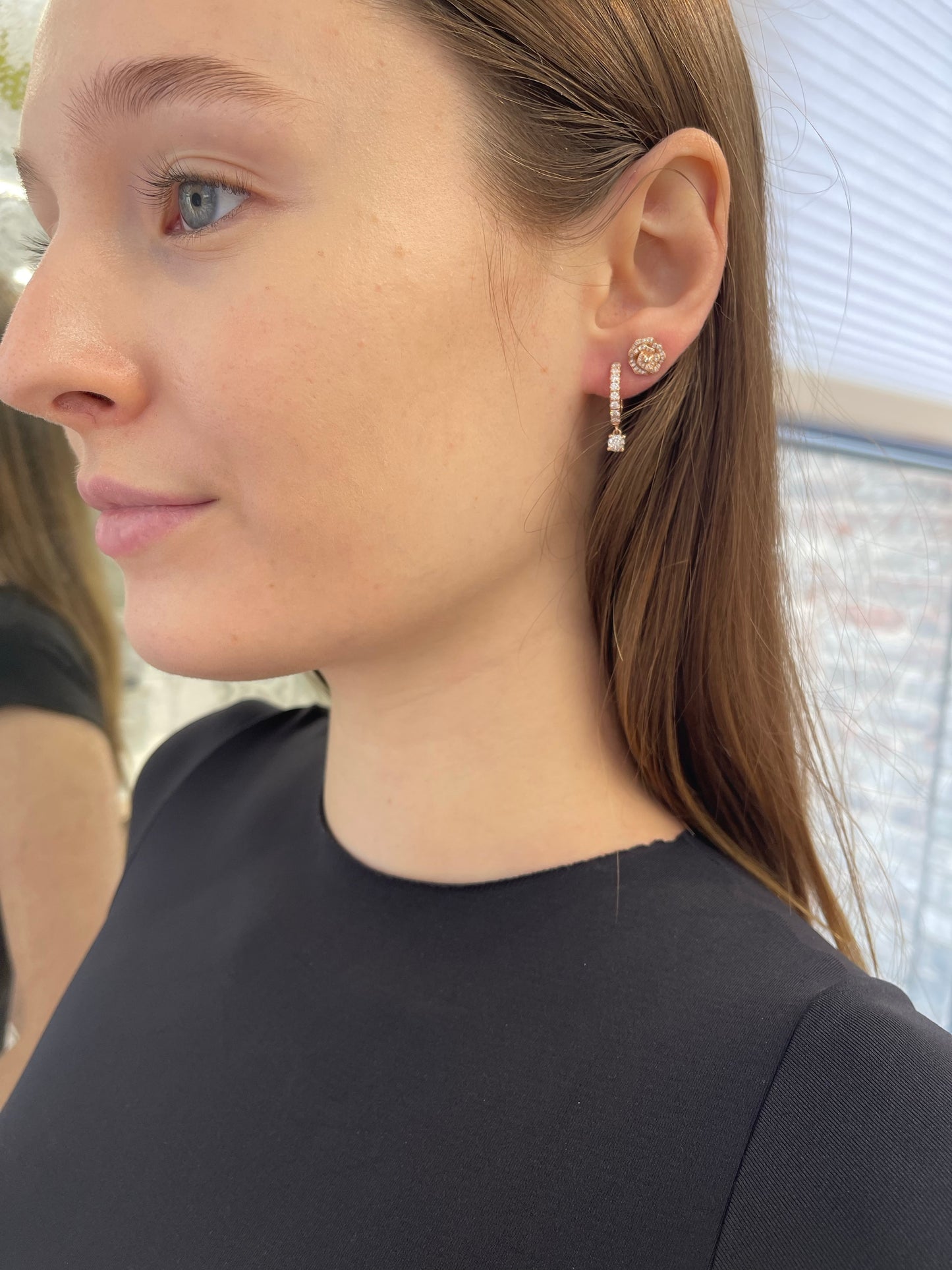 Diamond Rose Bud Earrings 3