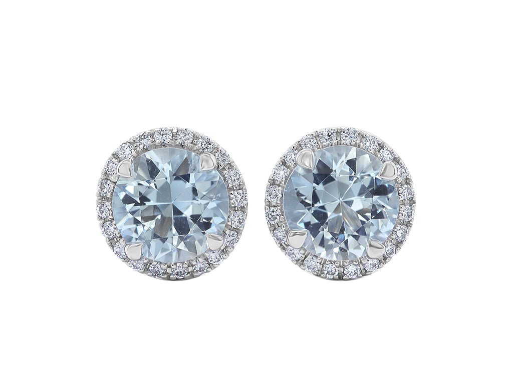 Aquamarine and Diamond Halo Studs in Large