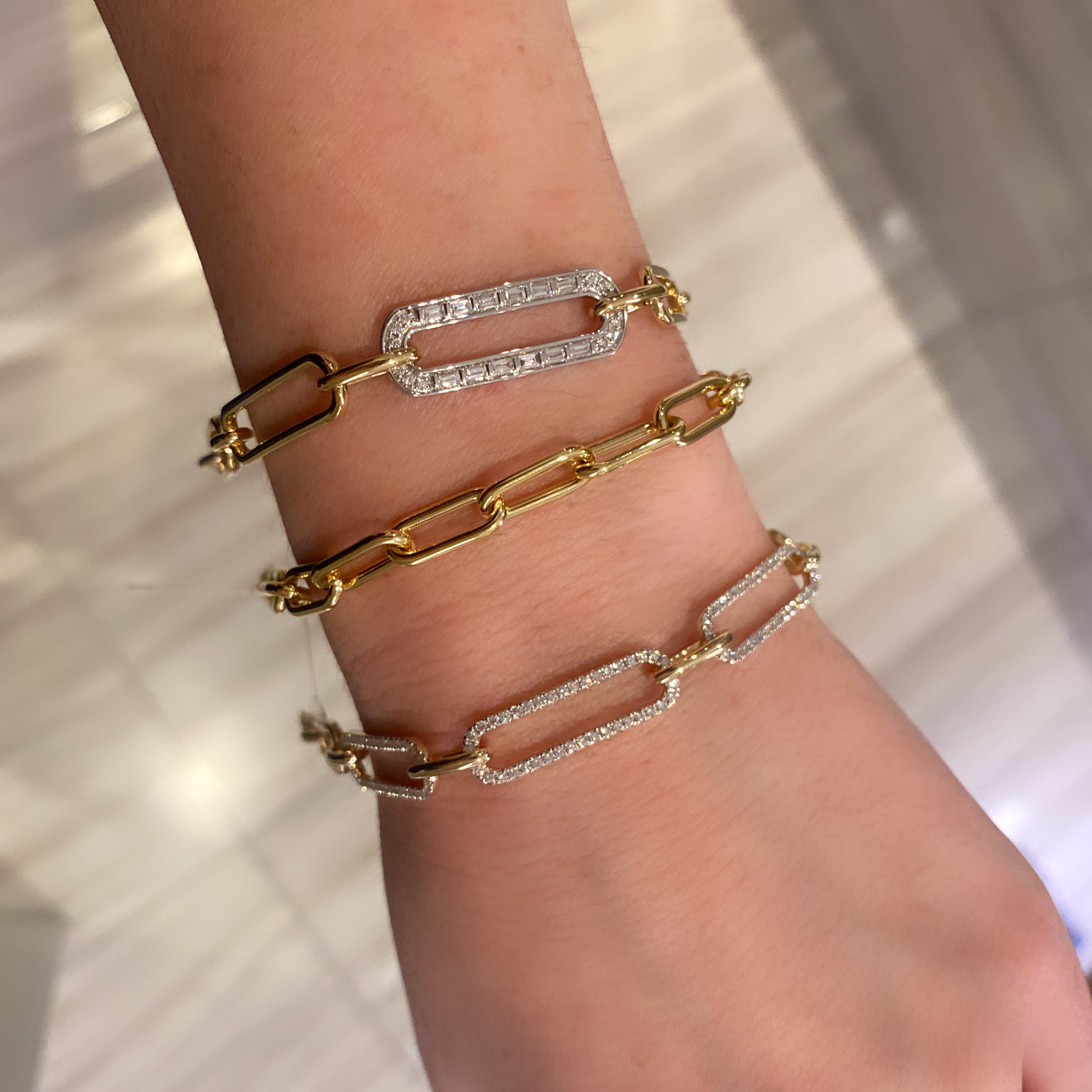 Wide Link Round and Baguette Diamond Bracelet 3