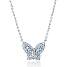 Load image into Gallery viewer, Petite Aquamarine and Diamond Butterfly Pendant