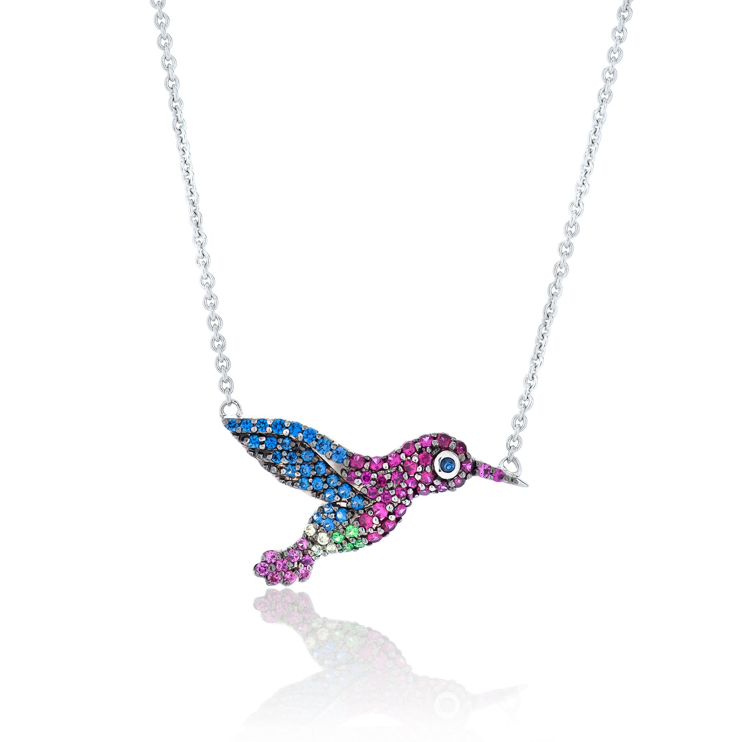 Medium Multi-Sapphire Hummingbird Pendant
