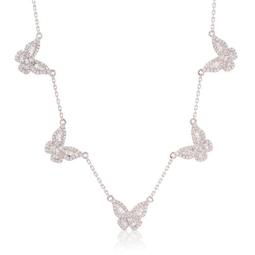 Five Mini Diamond Butterfly Diamond Necklace
