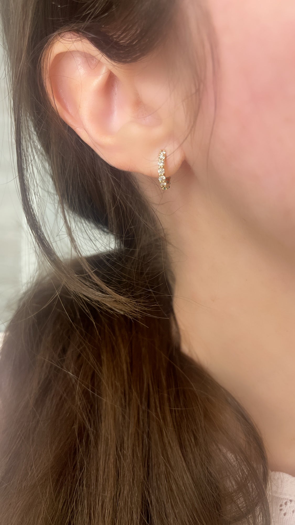 Petite Half Emerald and Diamond Huggie Hoops 2