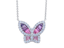 Load image into Gallery viewer, Large Ombre Sapphire and Diamond Butterfly Pendant 2