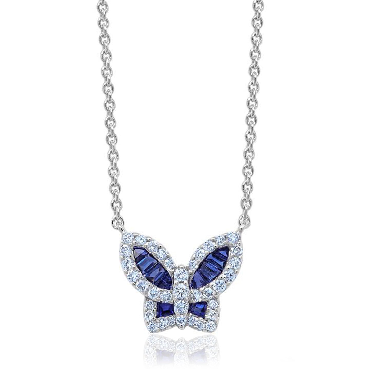Petite Blue Sapphire and Diamond Butterfly Pendant
