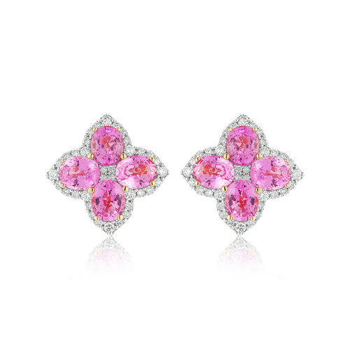 Pink Sapphire Petal Diamond Earrings