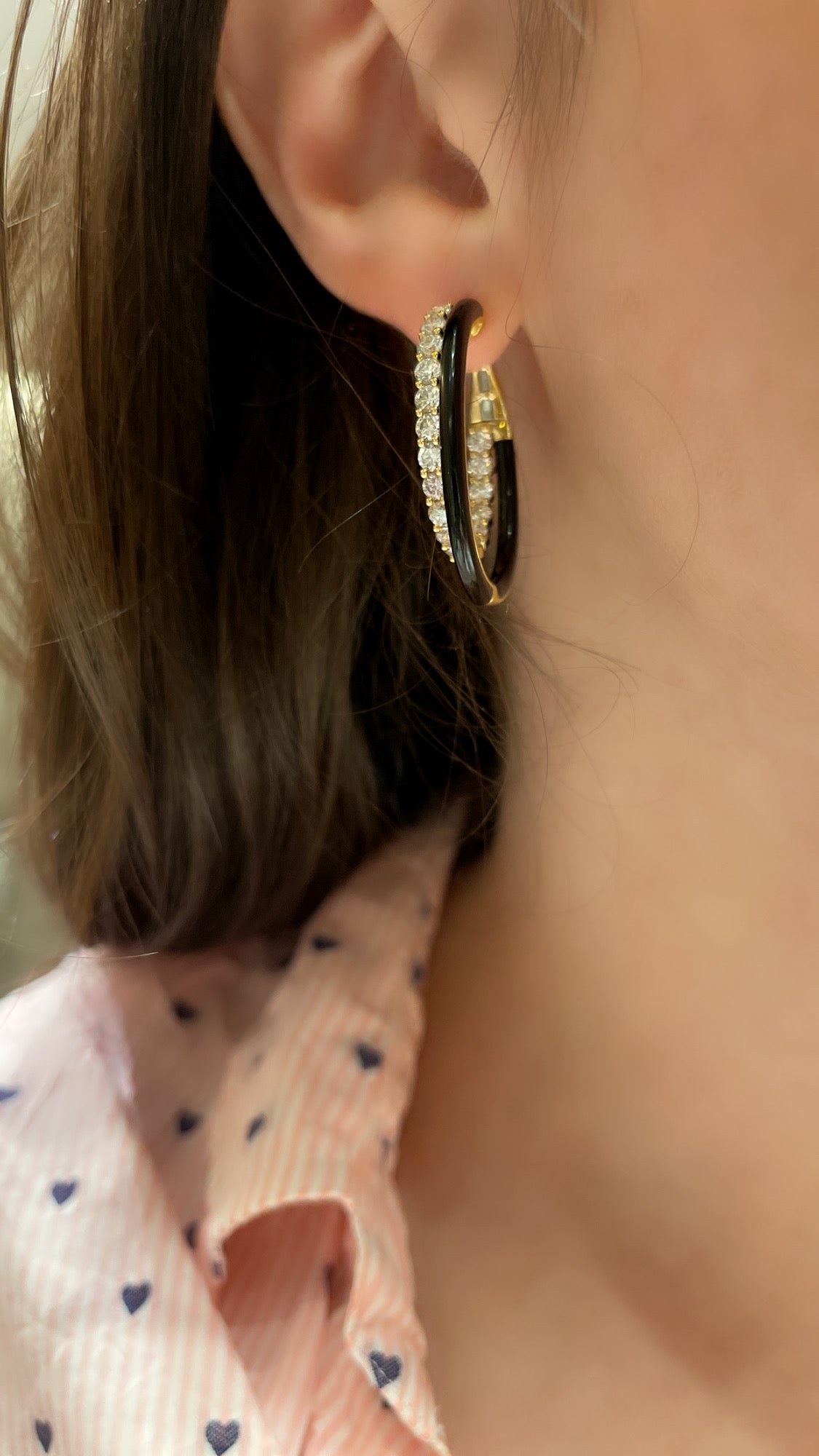 Diamond and Onyx Double Hoop Earrings 2
