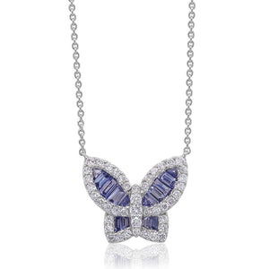 Large Ice Blue Sapphire and Diamond Butterfly Pendant