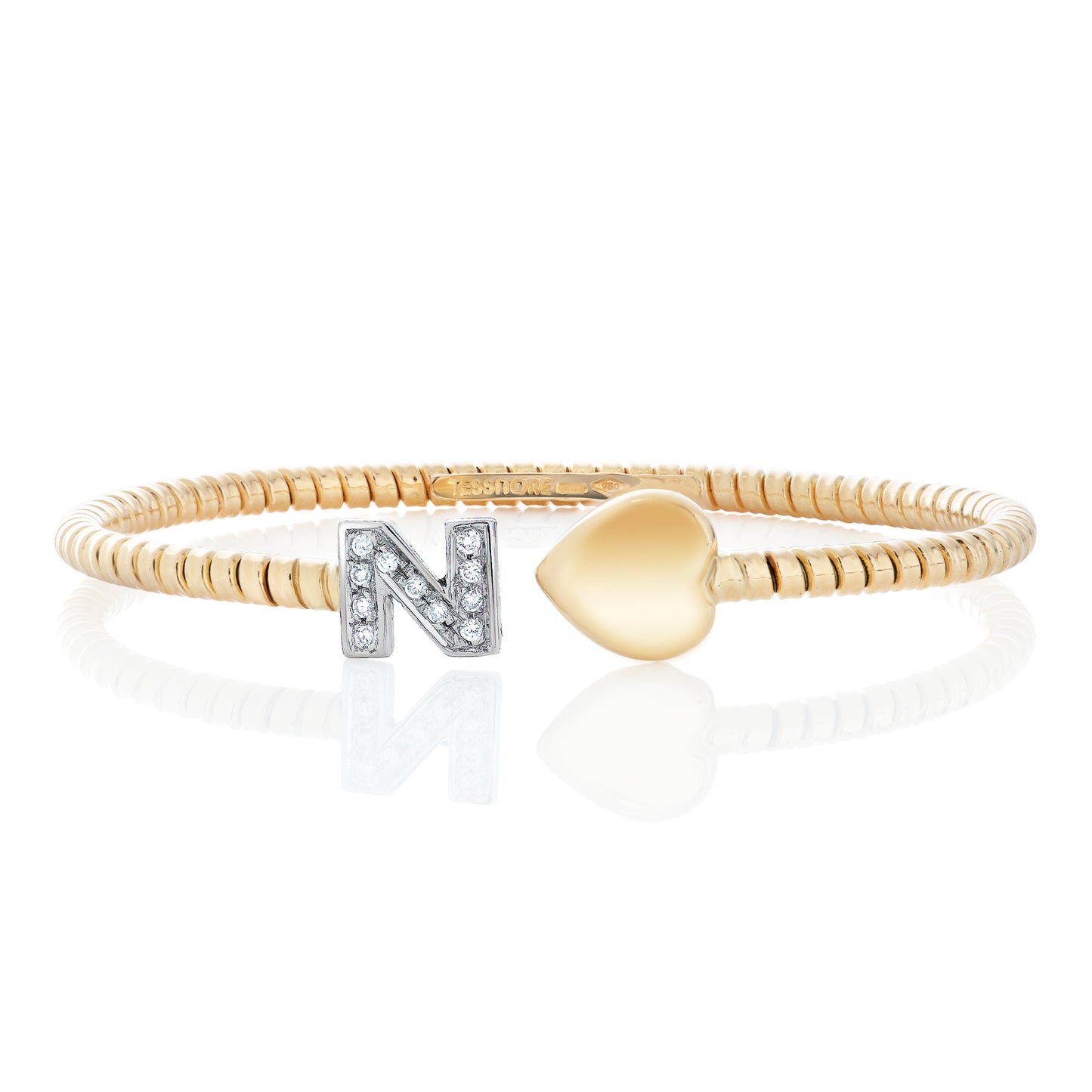 Diamond Initial and Heart Flex Bracelet