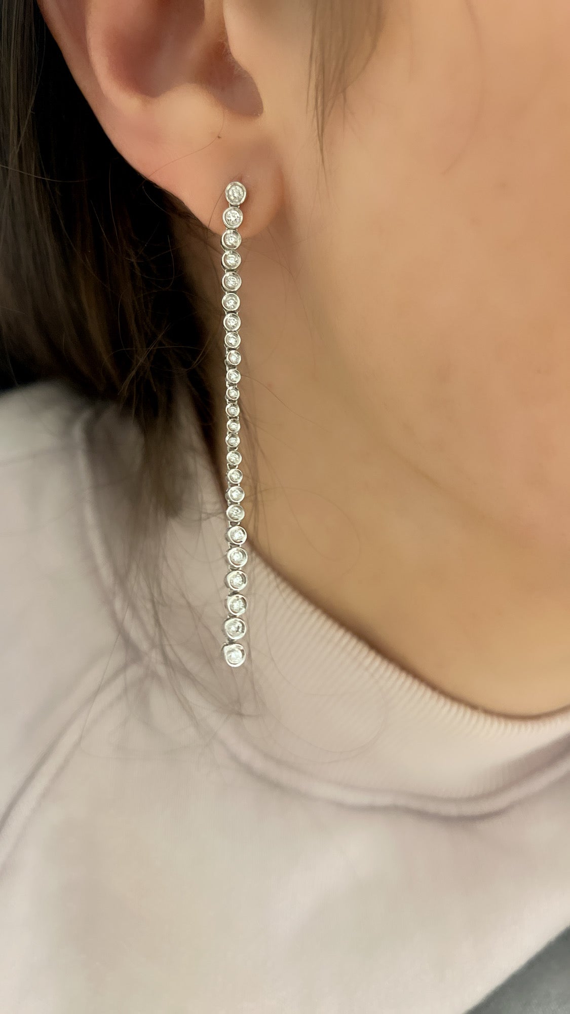 Graduating Diamond Bezel Set Ear Dusters - Three
