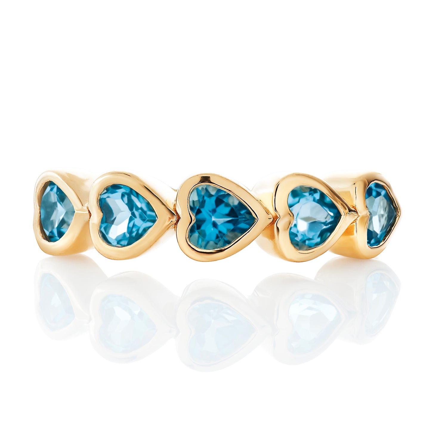 Blue Topaz Bezel Set Heart Shape Band, Ring,