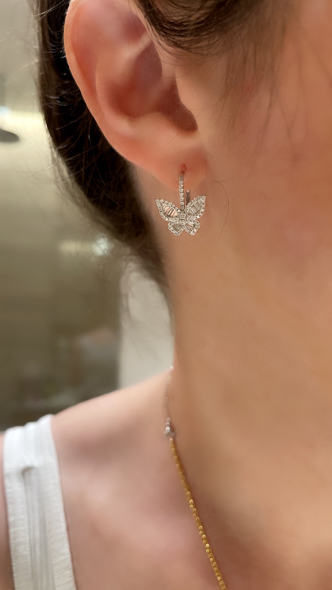 Mini 2.0 Butterfly Diamond Hanging Earrings 02 - White