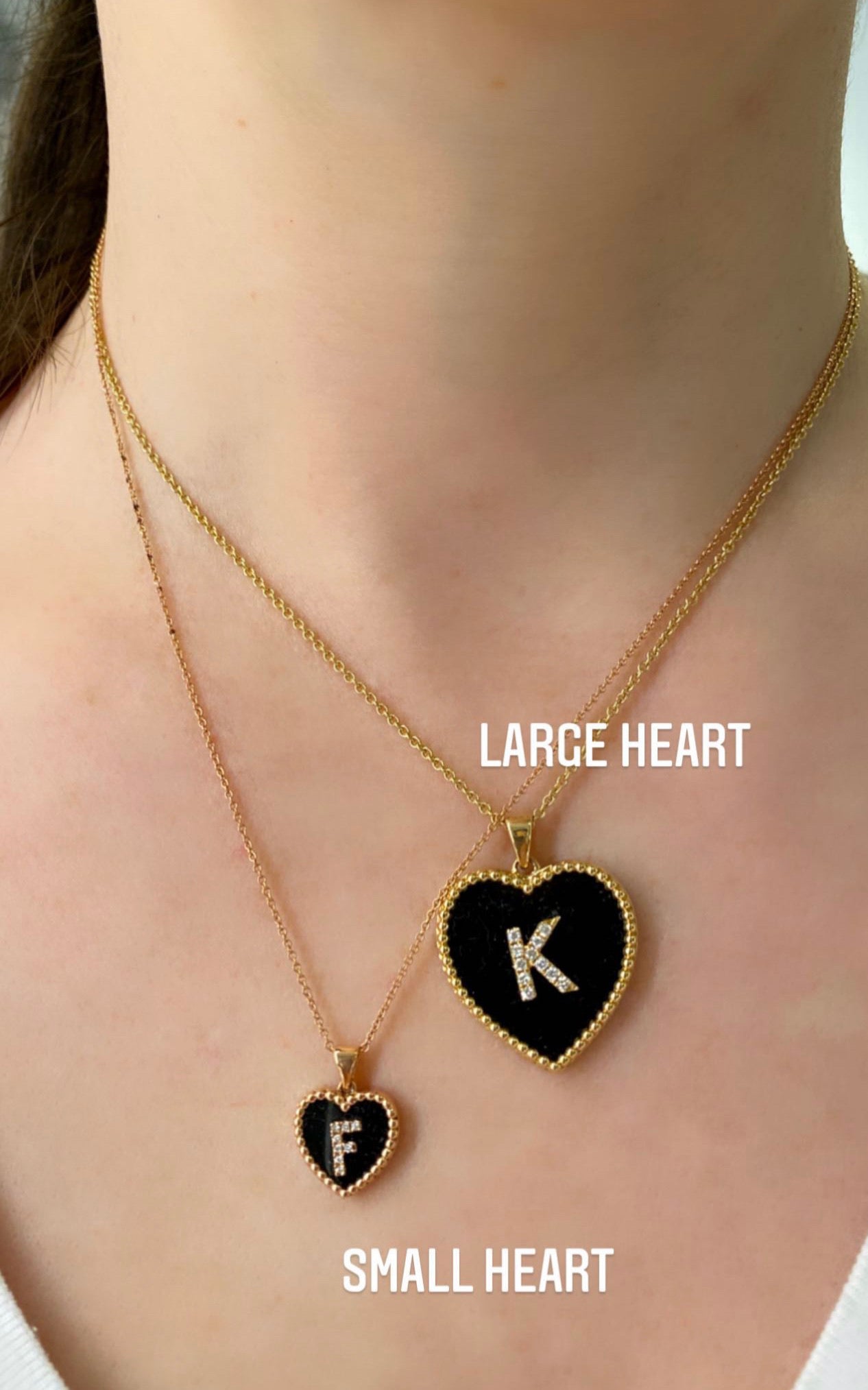 Large Onyx Diamond Initial Heart Pendant - Sizes