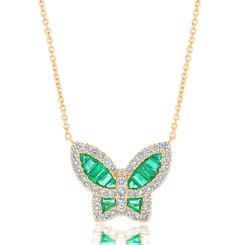 Large Emerald and Diamond Butterfly Pendant