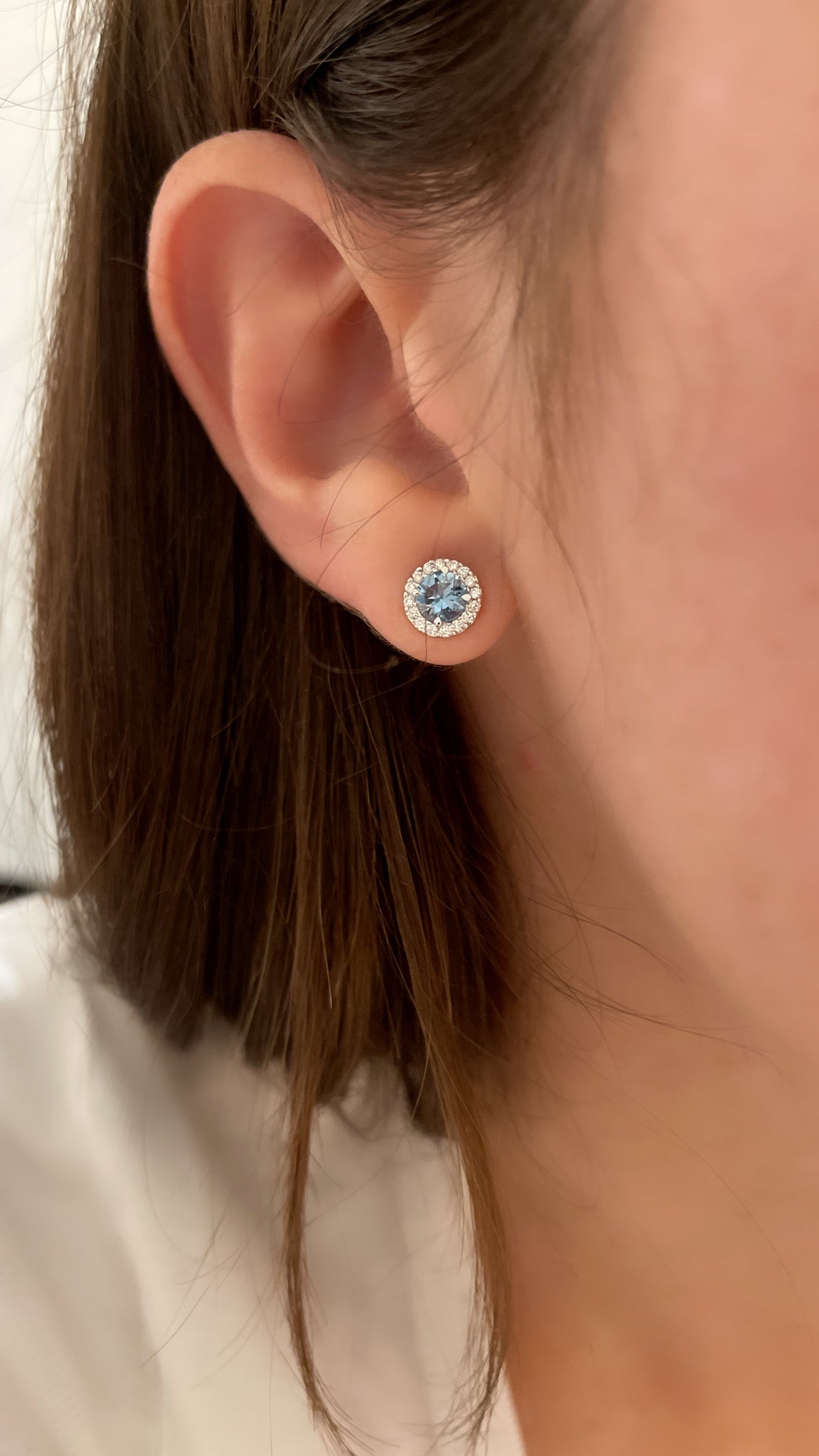 Aquamarine Diamond Halo Studs in Medium 3