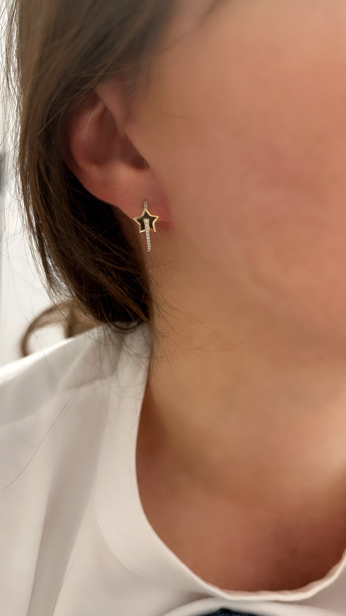 Petite Diamond Star Hoops Earrings - Two
