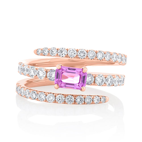 Diamond and Pink Sapphire Coil Ring