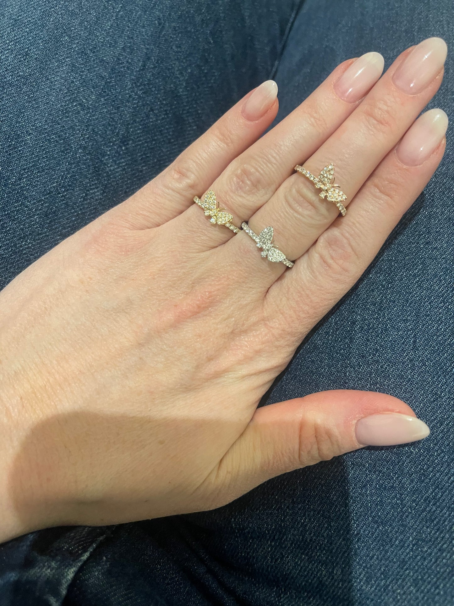 Petite Diamond Butterfly Ring - Three