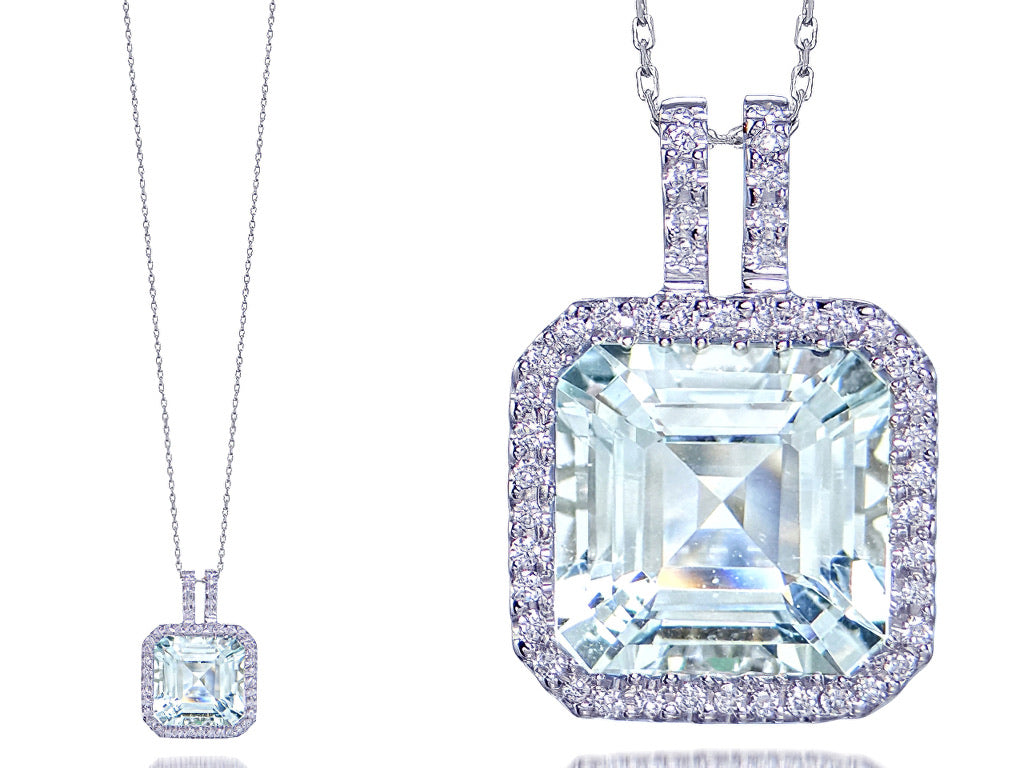 Aquamarine and Diamond Halo Pendant 2