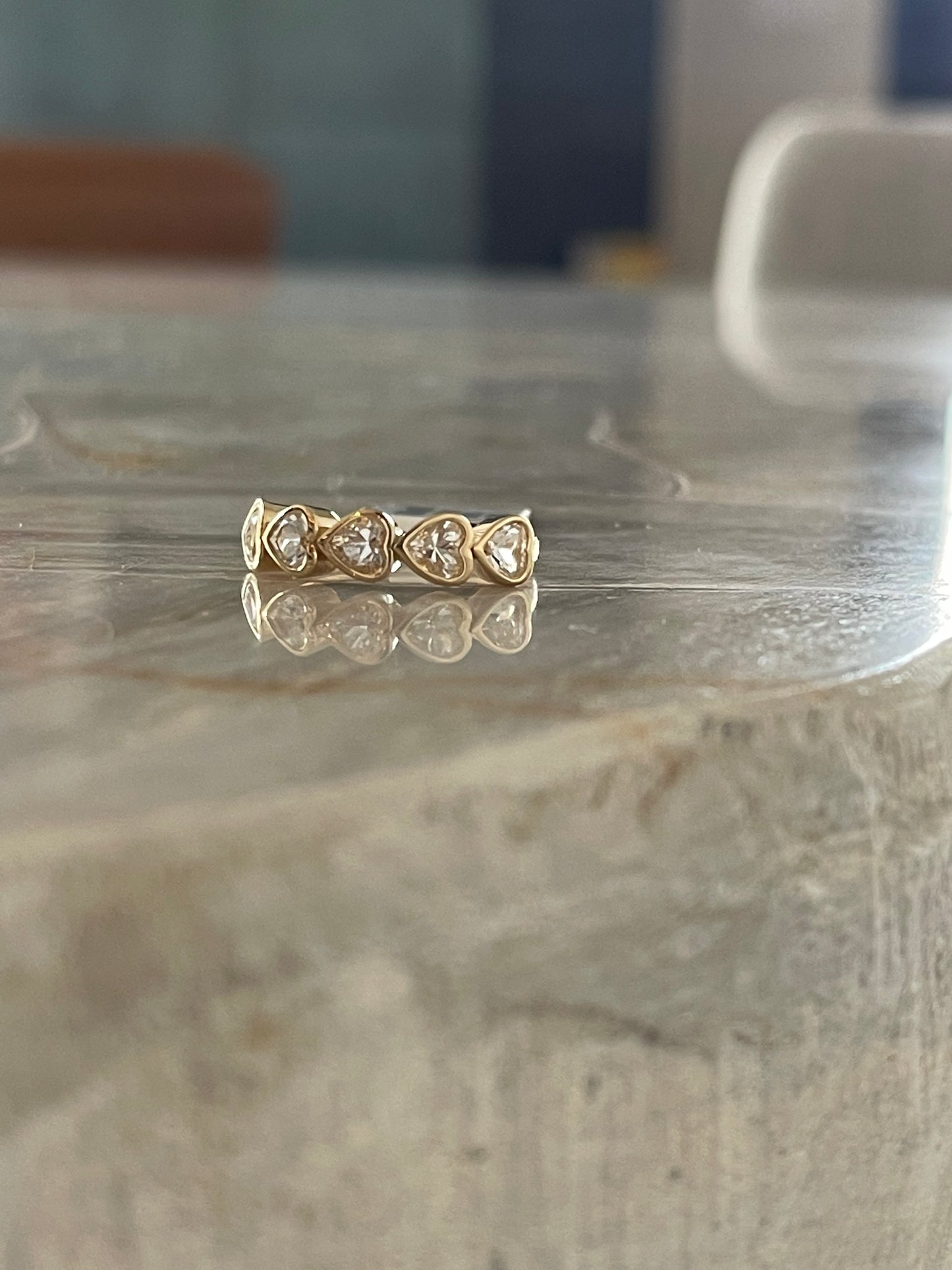 White Topaz Bezel Set Heart Shape Band 3
