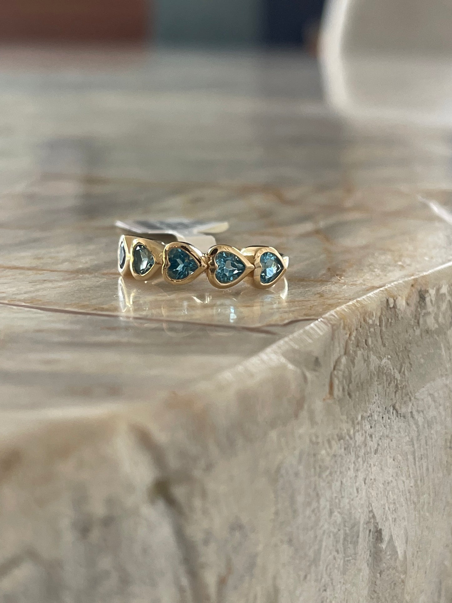 Blue Topaz Bezel Set Heart Shape Band 3