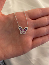 Load image into Gallery viewer, Large Ombre Sapphire and Diamond Butterfly Pendant 3