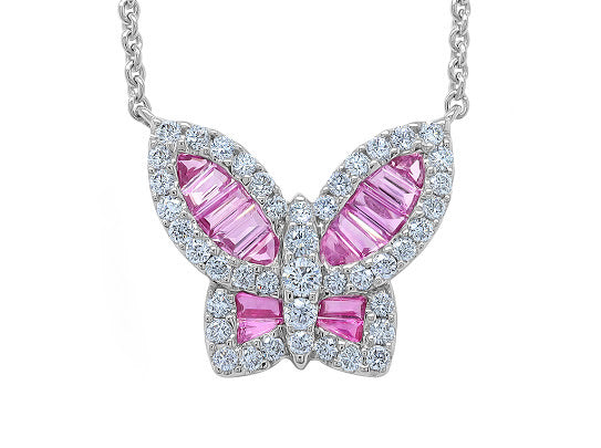 Pink Sapphire & Diamond Butterfly Necklace - 002-230-01592