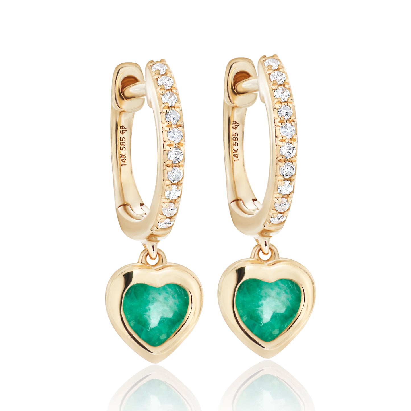 Heart Shape Green Emerald Huggie Hoops